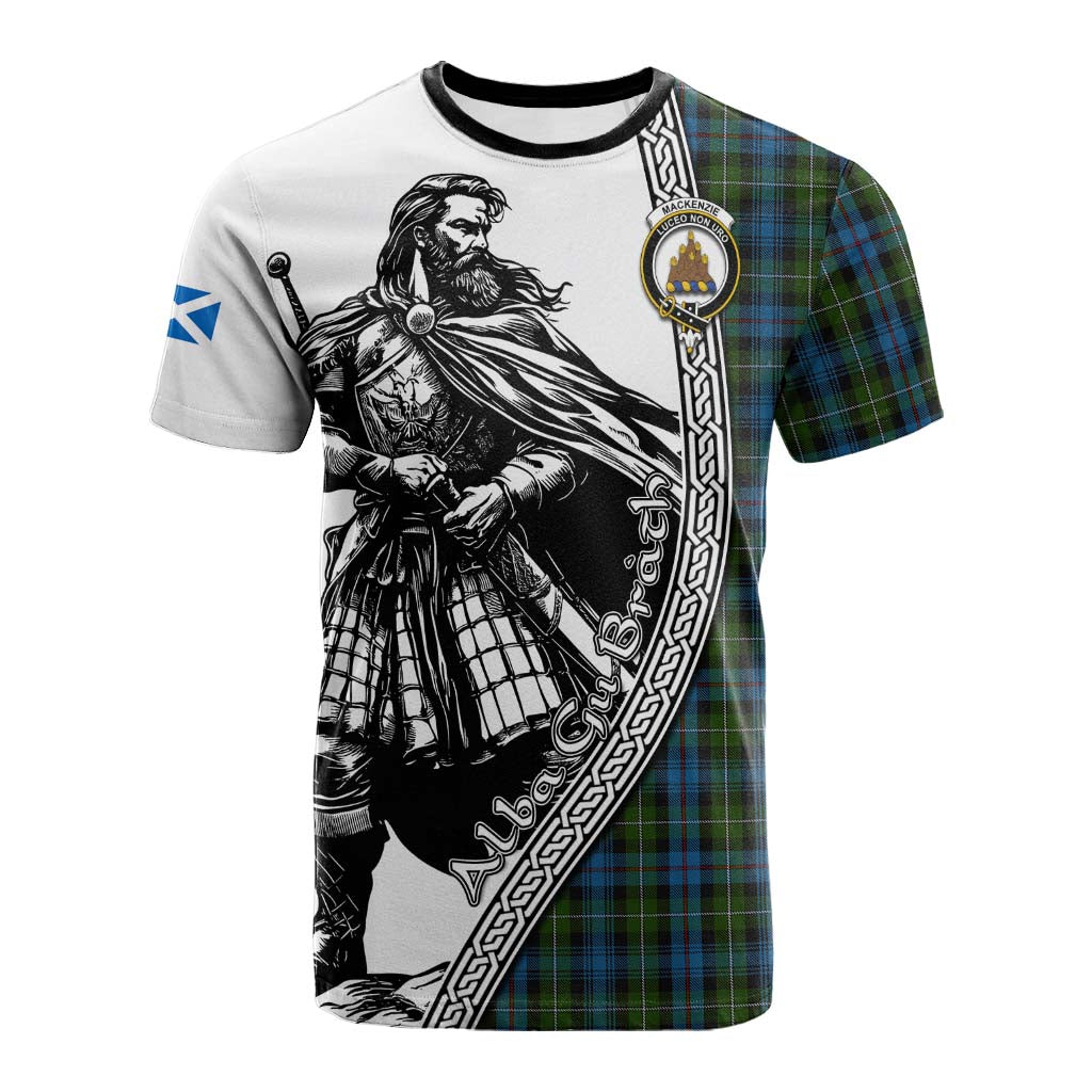 Mackenzie (Mckenzie) Tartan Clan Crest Cotton T-shirt with Highlander Warrior Celtic Style