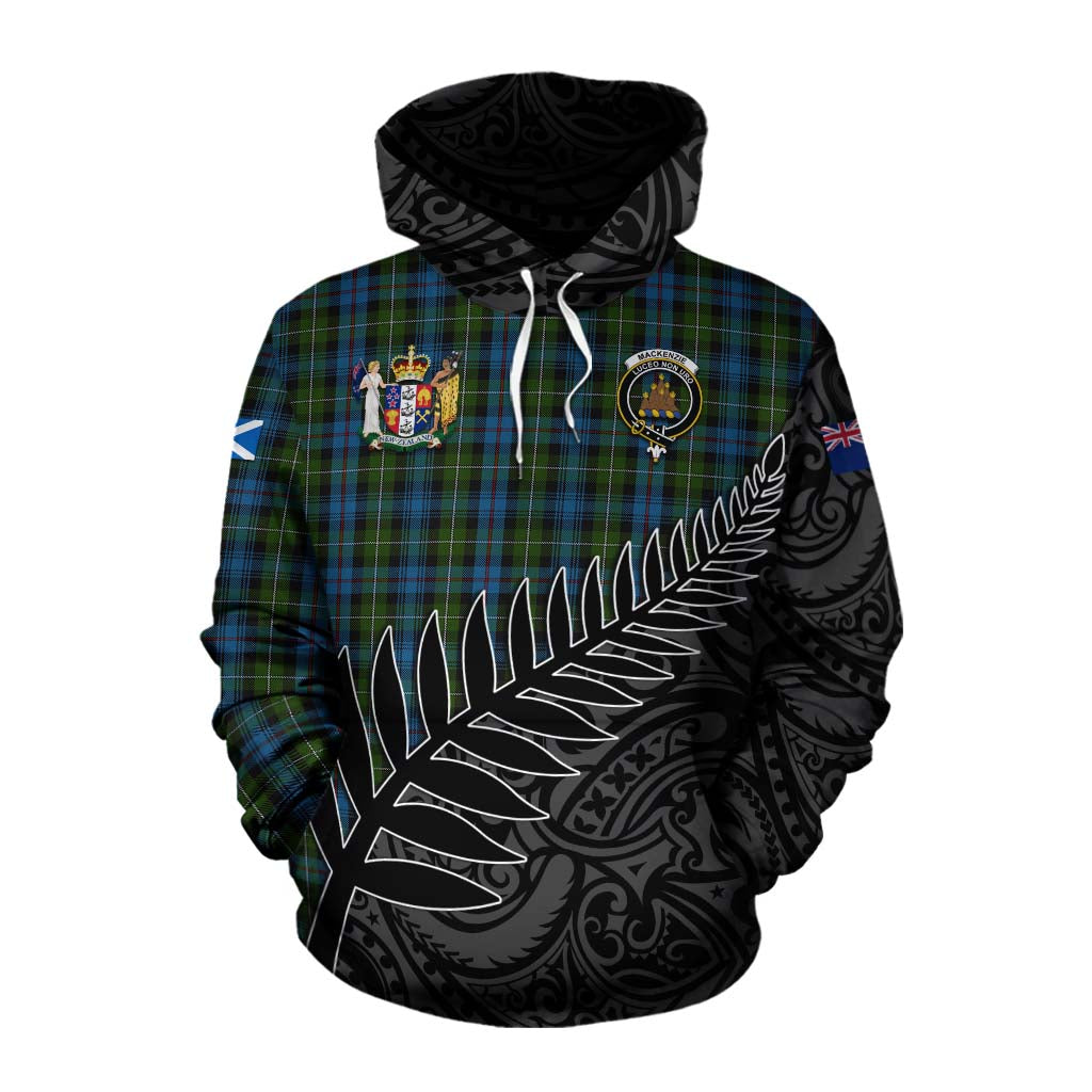 Tartan Vibes Clothing Mackenzie (Mckenzie) Crest Tartan Cotton Hoodie with New Zealand Silver Fern Half Style