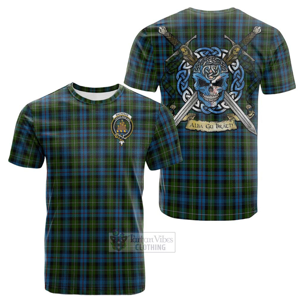 Tartan Vibes Clothing Mackenzie (Mckenzie) Tartan Cotton T-shirt with Family Crest Celtic Skull Style