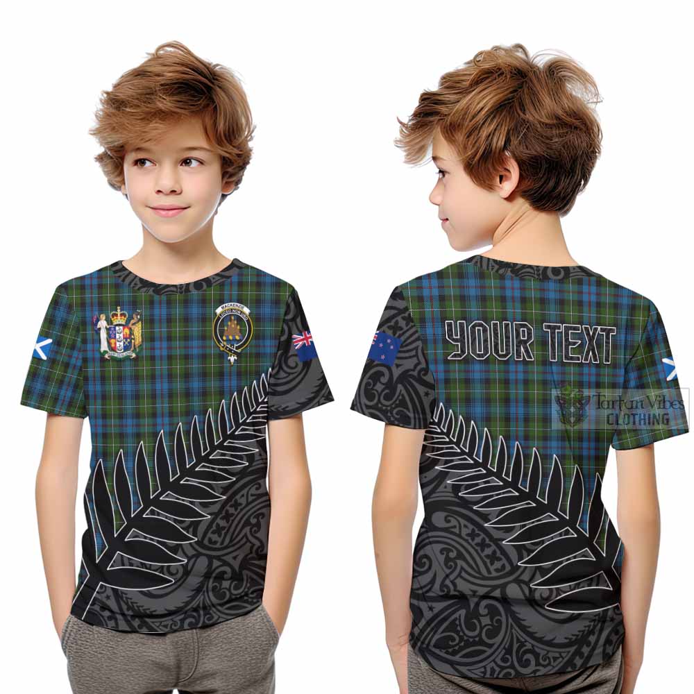 Tartan Vibes Clothing Mackenzie (Mckenzie) Crest Tartan Kid T-Shirt with New Zealand Silver Fern Half Style