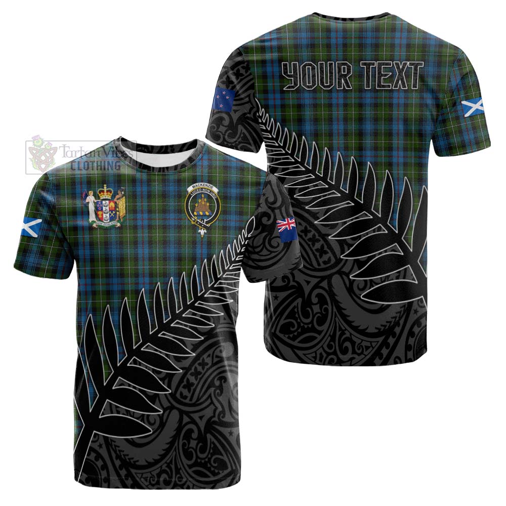 Tartan Vibes Clothing Mackenzie (Mckenzie) Crest Tartan Cotton T-shirt with New Zealand Silver Fern Half Style