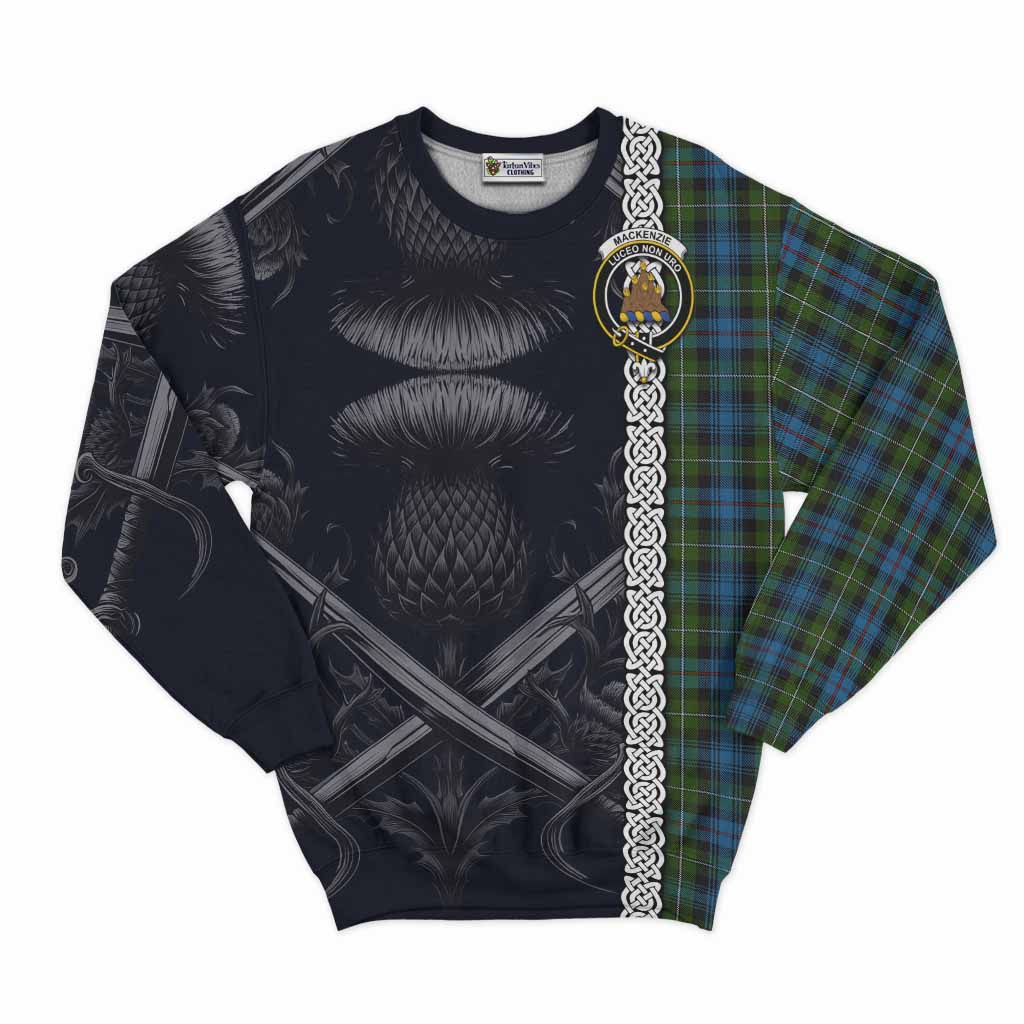 Tartan Vibes Clothing Mackenzie (Mckenzie) Tartan Sweatshirt with Family Crest Cross Sword Thistle Celtic Vibes