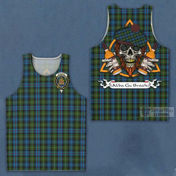 Mackenzie (Mckenzie) Tartan Men's Tank Top with Family Crest and Bearded Skull Holding Bottles of Whiskey