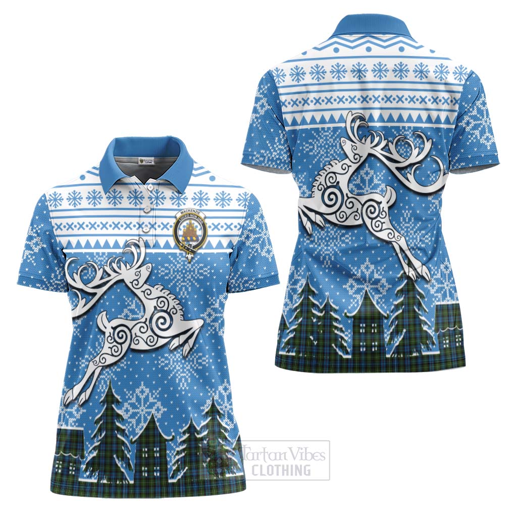 Tartan Vibes Clothing Mackenzie (Mckenzie) Clan Christmas Women's Polo Shirt Celtic Reindeer Style