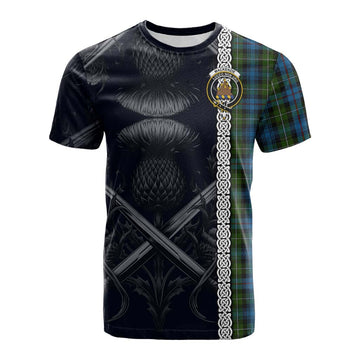 Mackenzie (Mckenzie) Tartan Cotton T-shirt with Family Crest Cross Sword Thistle Celtic Vibes