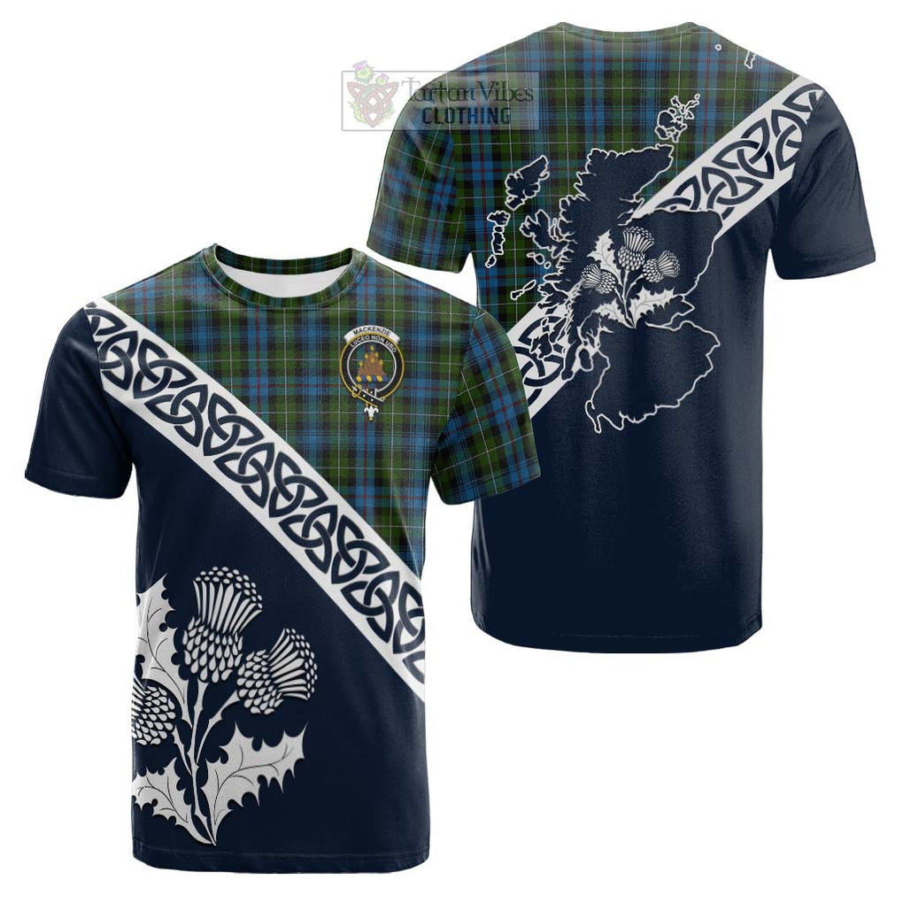 Tartan Vibes Clothing Mackenzie (Mckenzie) Tartan Cotton T-shirt Featuring Thistle and Scotland Map