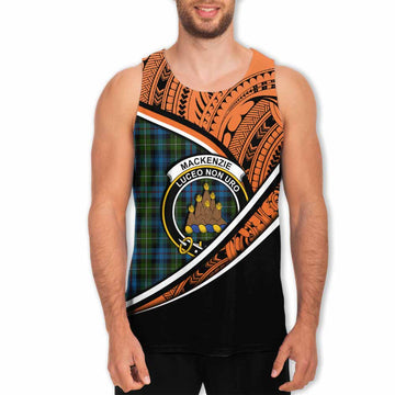 Mackenzie (Mckenzie) Crest Tartan Men's Tank Top with Polynesian Vibes Style - Orange Version