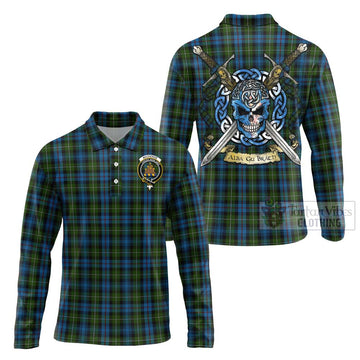 Mackenzie (Mckenzie) Tartan Long Sleeve Polo Shirt with Family Crest Celtic Skull Style