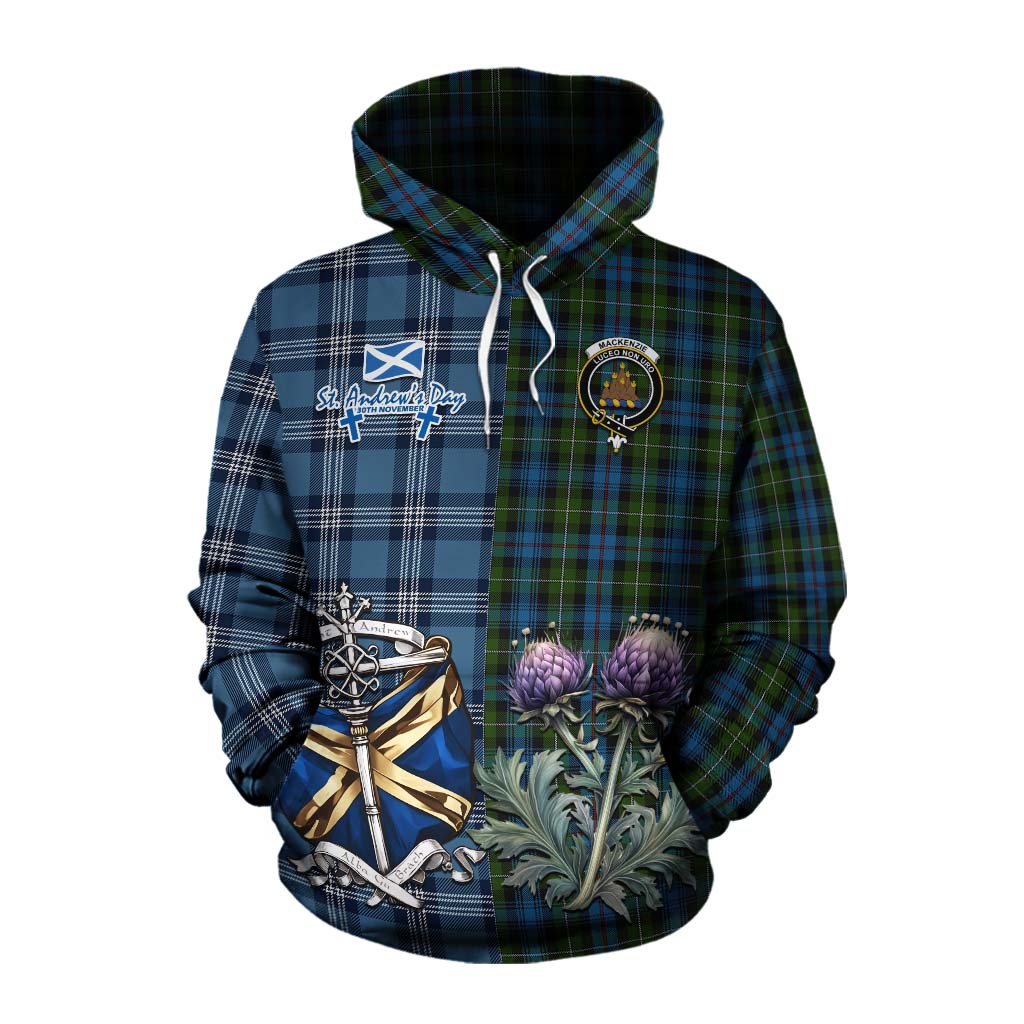 Tartan Vibes Clothing Mackenzie (Mckenzie) Tartan Cotton Hoodie Happy St. Andrew's Day Half Tartan Style