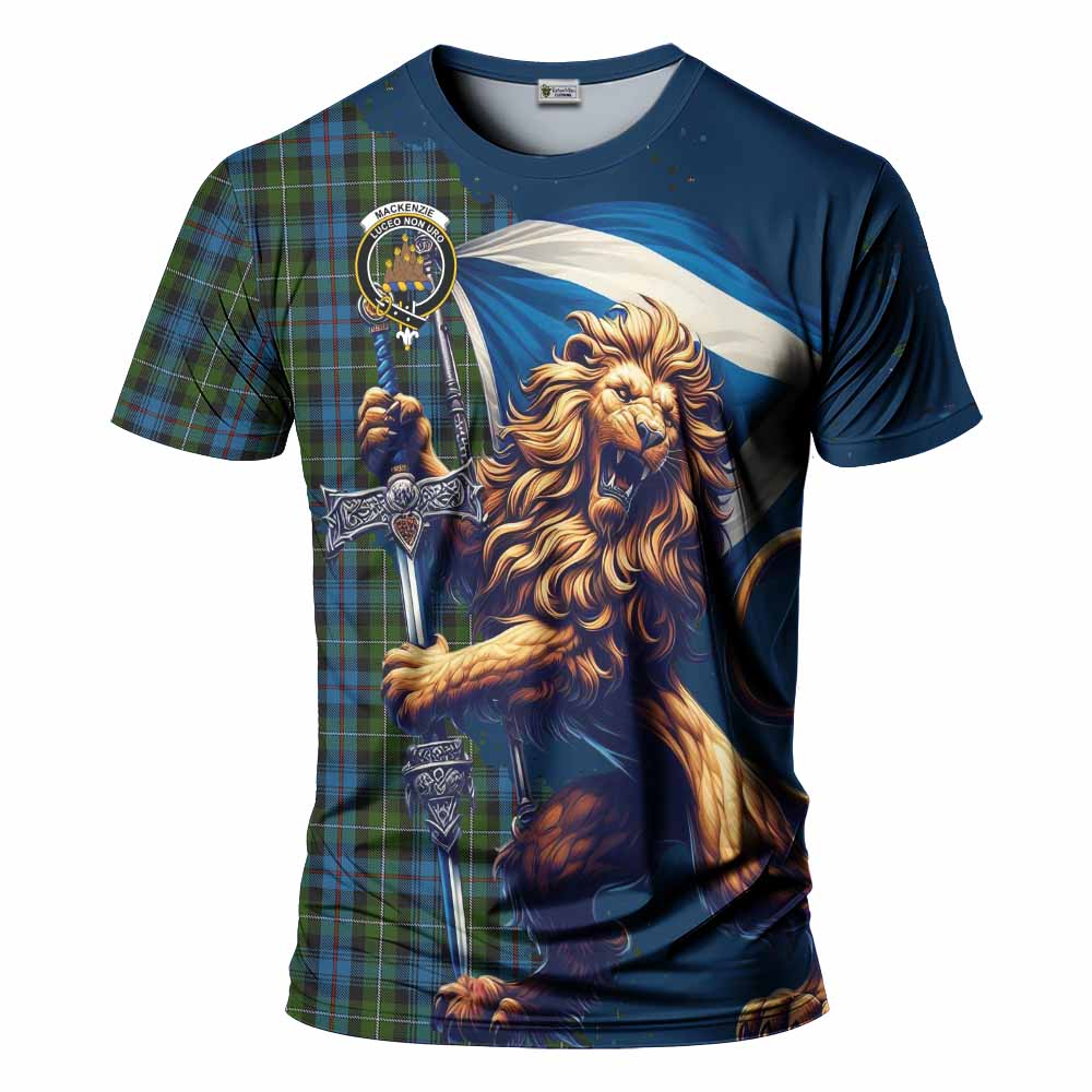 Tartan Vibes Clothing Mackenzie (Mckenzie) Tartan Family Crest T-Shirt with Scottish Majestic Lion