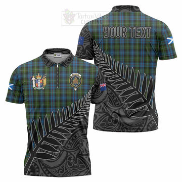 Mackenzie (Mckenzie) Crest Tartan Zipper Polo Shirt with New Zealand Silver Fern Half Style