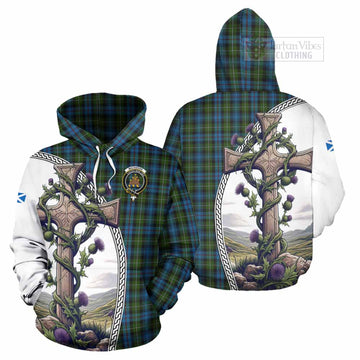 Mackenzie (Mckenzie) Tartan Hoodie with Family Crest and St. Andrew's Cross Accented by Thistle Vines