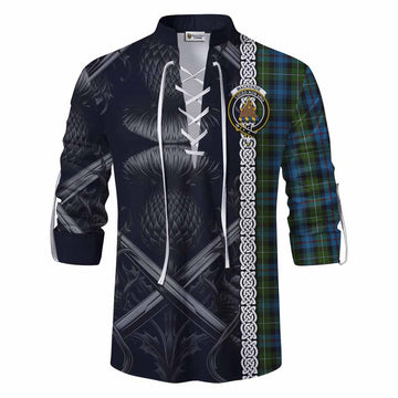 Mackenzie (Mckenzie) Tartan Ghillie Kilt Shirt with Family Crest Cross Sword Thistle Celtic Vibes