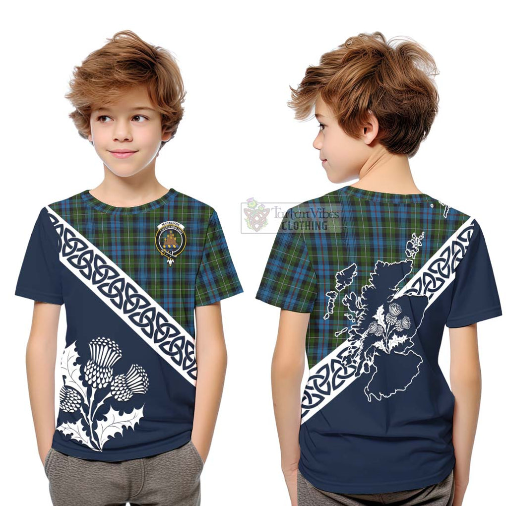 Tartan Vibes Clothing Mackenzie (Mckenzie) Tartan Kid T-Shirt Featuring Thistle and Scotland Map