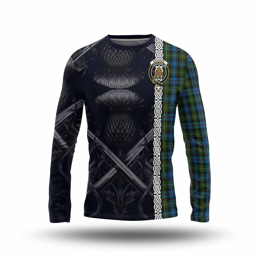 Tartan Vibes Clothing Mackenzie (Mckenzie) Tartan Long Sleeve T-Shirt with Family Crest Cross Sword Thistle Celtic Vibes