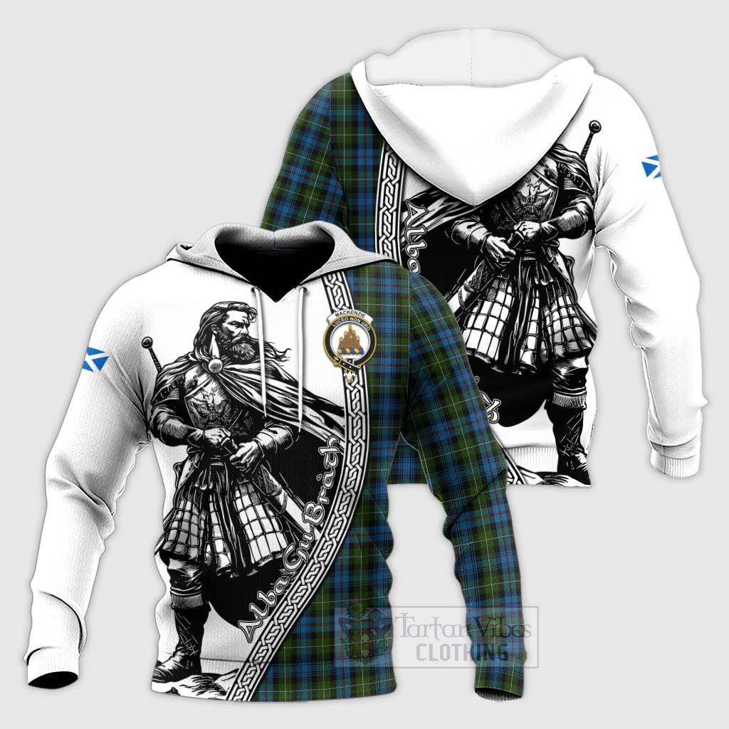 Tartan Vibes Clothing Mackenzie (Mckenzie) Tartan Clan Crest Knitted Hoodie with Highlander Warrior Celtic Style