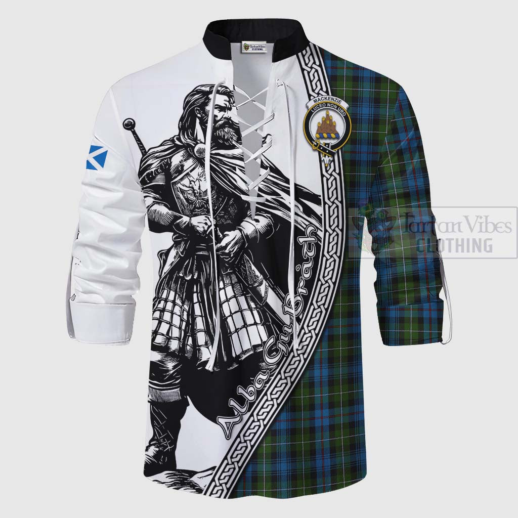 Tartan Vibes Clothing Mackenzie (Mckenzie) Tartan Clan Crest Ghillie Kilt Shirt with Highlander Warrior Celtic Style