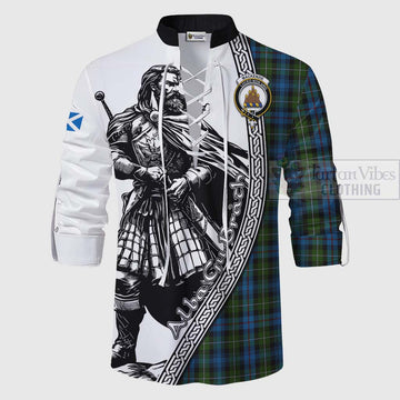 Mackenzie (Mckenzie) Tartan Clan Crest Ghillie Kilt Shirt with Highlander Warrior Celtic Style