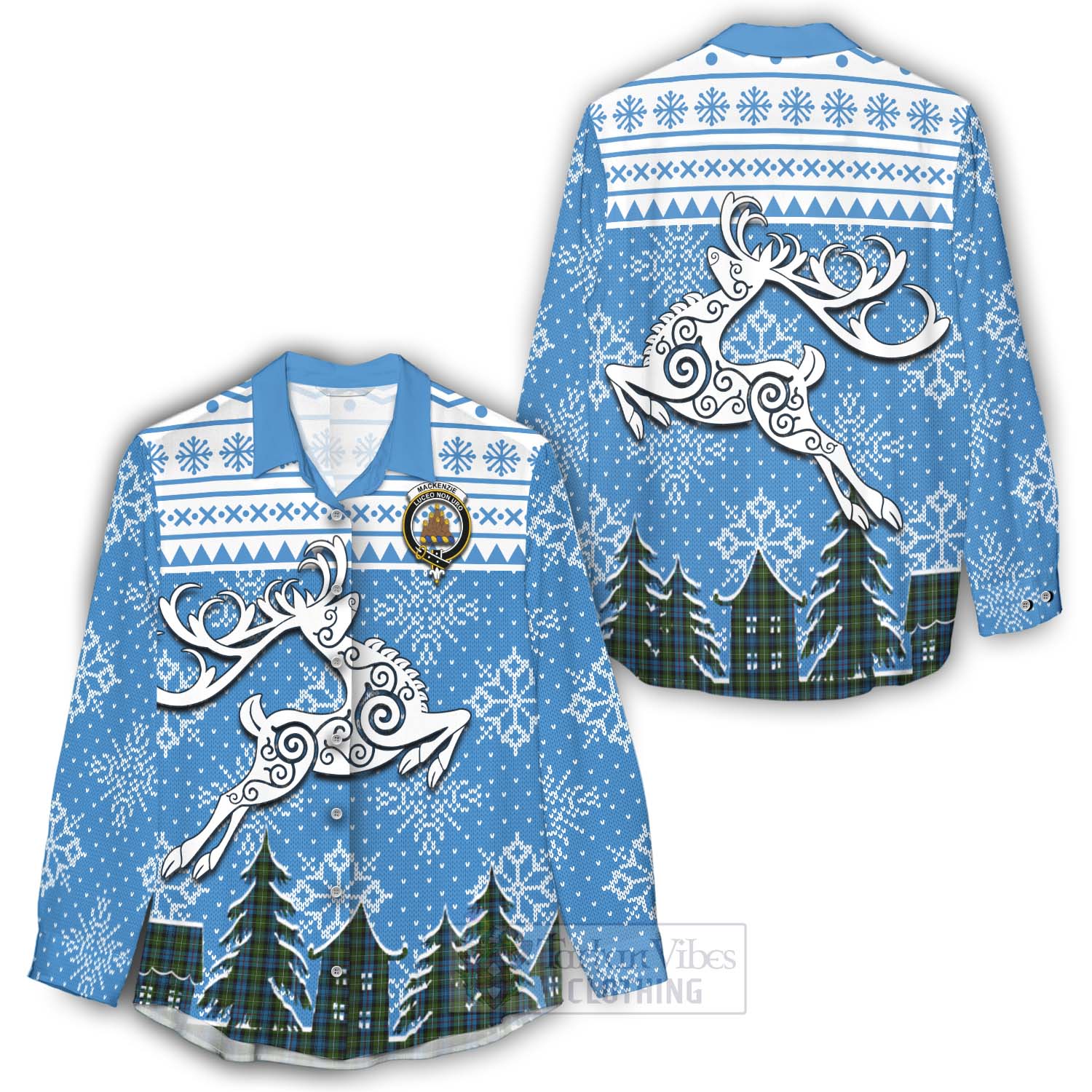 Tartan Vibes Clothing Mackenzie (Mckenzie) Clan Christmas Women's Casual Shirt Celtic Reindeer Style