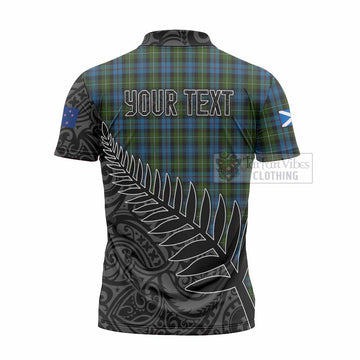 Mackenzie (Mckenzie) Crest Tartan Zipper Polo Shirt with New Zealand Silver Fern Half Style