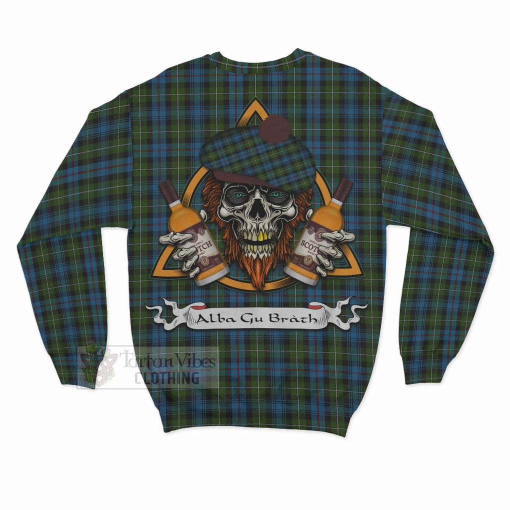 Tartan Vibes Clothing Mackenzie (Mckenzie) Tartan Sweatshirt with Family Crest and Bearded Skull Holding Bottles of Whiskey