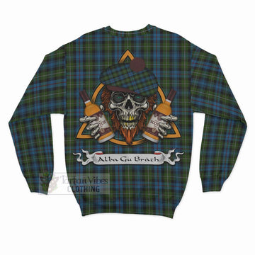 Mackenzie (Mckenzie) Tartan Sweatshirt with Family Crest and Bearded Skull Holding Bottles of Whiskey