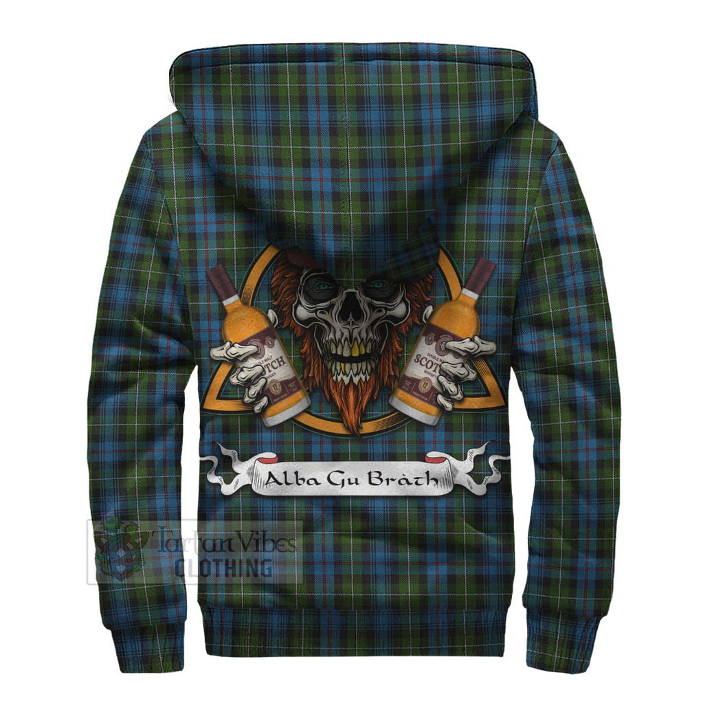 Tartan Vibes Clothing Mackenzie (Mckenzie) Tartan Sherpa Hoodie with Family Crest and Bearded Skull Holding Bottles of Whiskey