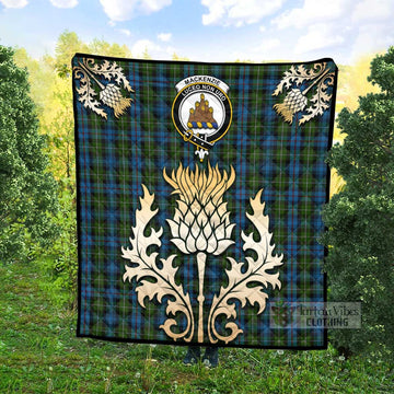 Mackenzie (Mckenzie) Tartan Quilt with Family Crest and Golden Thistle Style