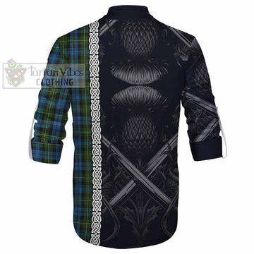 Mackenzie (Mckenzie) Tartan Ghillie Kilt Shirt with Family Crest Cross Sword Thistle Celtic Vibes