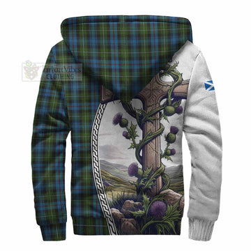 Mackenzie (Mckenzie) Tartan Sherpa Hoodie with Family Crest and St. Andrew's Cross Accented by Thistle Vines