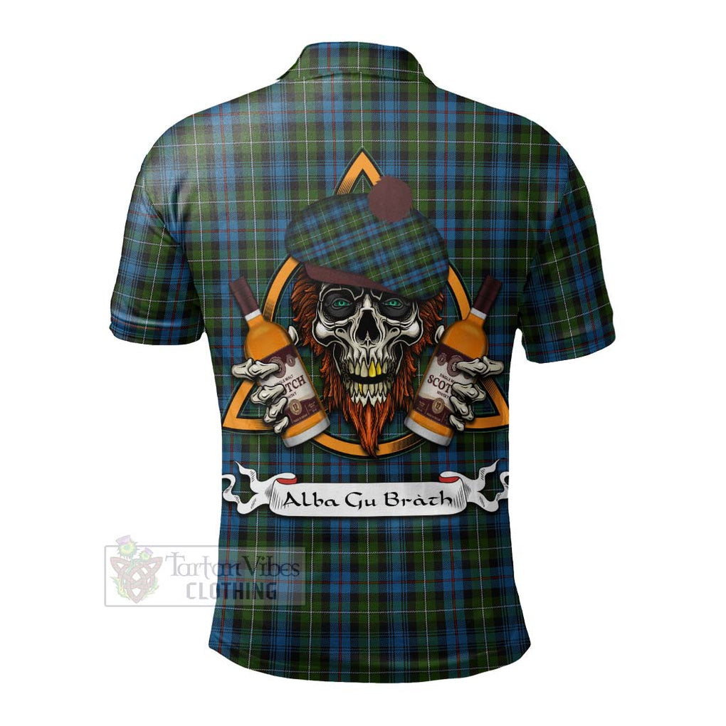 Tartan Vibes Clothing Mackenzie (Mckenzie) Tartan Polo Shirt with Family Crest and Bearded Skull Holding Bottles of Whiskey