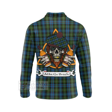 Mackenzie (Mckenzie) Tartan Long Sleeve Polo Shirt with Family Crest and Bearded Skull Holding Bottles of Whiskey