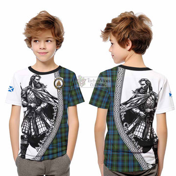 Mackenzie (Mckenzie) Tartan Clan Crest Kid T-Shirt with Highlander Warrior Celtic Style