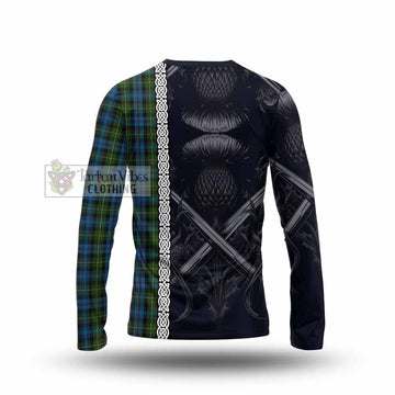 Mackenzie (Mckenzie) Tartan Long Sleeve T-Shirt with Family Crest Cross Sword Thistle Celtic Vibes