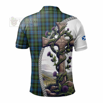 Mackenzie (Mckenzie) Tartan Polo Shirt with Family Crest and St. Andrew's Cross Accented by Thistle Vines