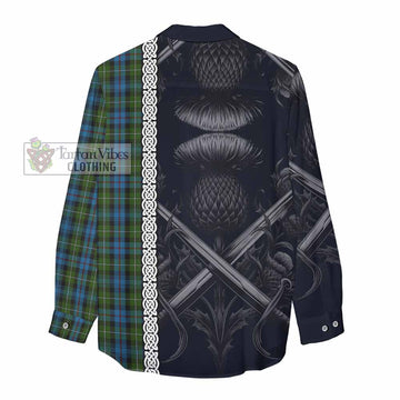 Mackenzie (Mckenzie) Tartan Women's Casual Shirt with Family Crest Cross Sword Thistle Celtic Vibes