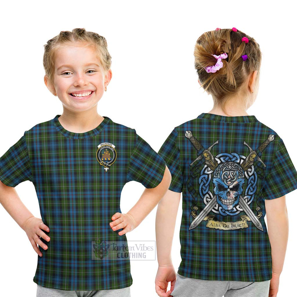 Tartan Vibes Clothing Mackenzie (Mckenzie) Tartan Kid T-Shirt with Family Crest Celtic Skull Style