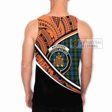 Mackenzie (Mckenzie) Crest Tartan Men's Tank Top with Polynesian Vibes Style - Orange Version