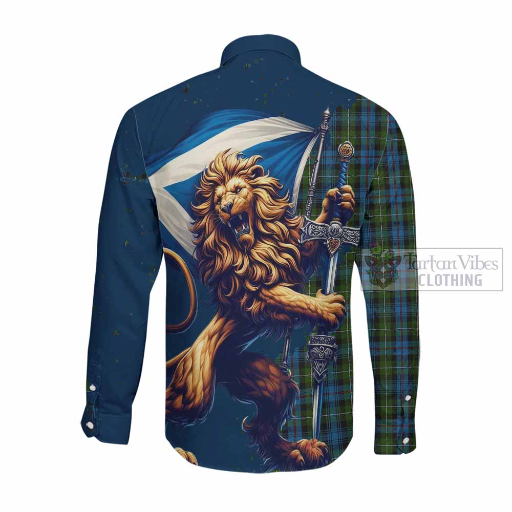 Tartan Vibes Clothing Mackenzie (Mckenzie) Tartan Family Crest Long Sleeve Button Shirt with Scottish Majestic Lion