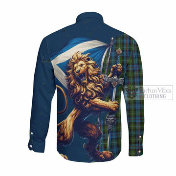 Mackenzie (Mckenzie) Tartan Family Crest Long Sleeve Button Shirt with Scottish Majestic Lion