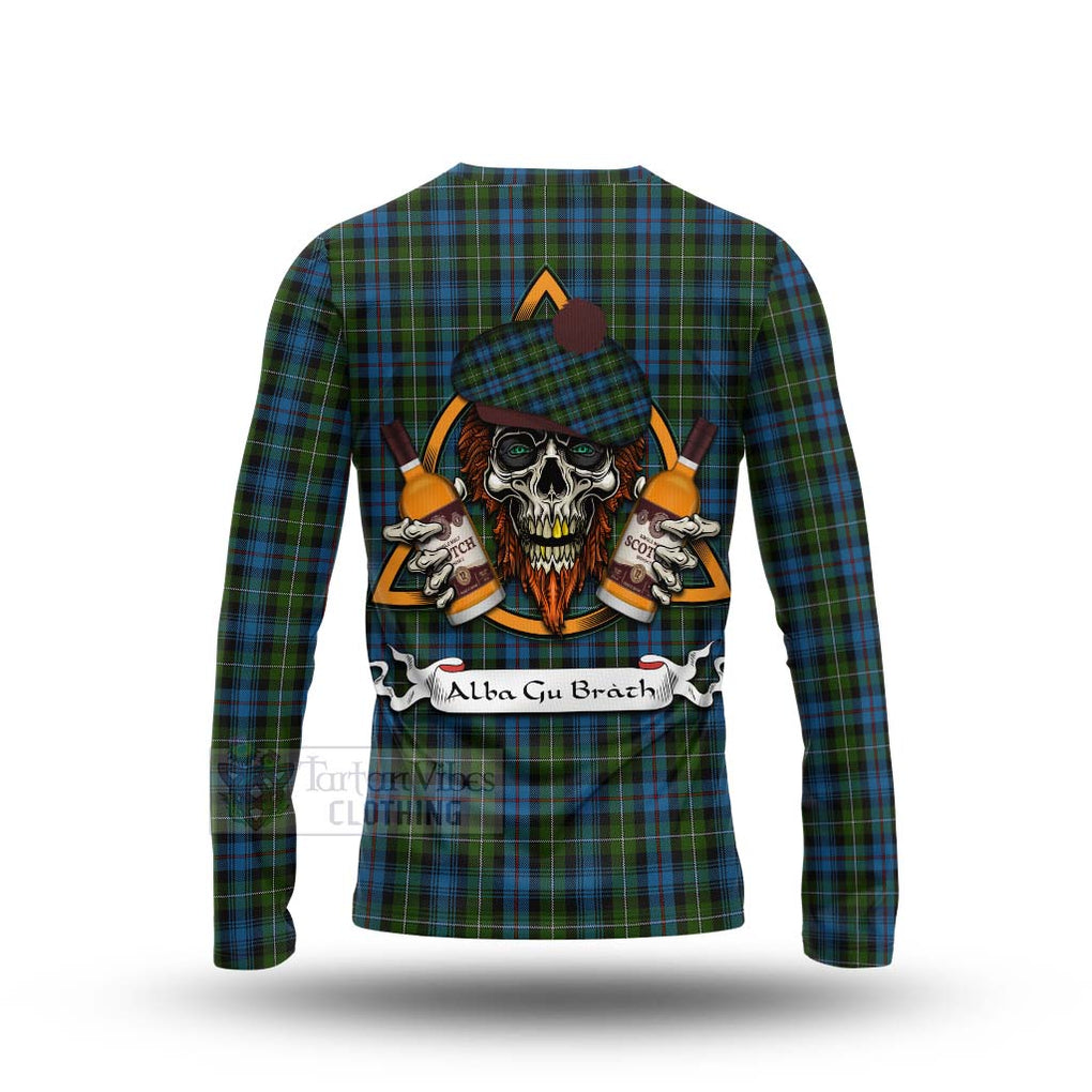 Tartan Vibes Clothing Mackenzie (Mckenzie) Tartan Long Sleeve T-Shirt with Family Crest and Bearded Skull Holding Bottles of Whiskey