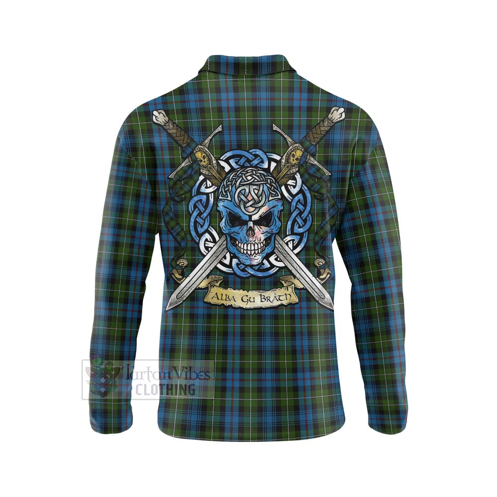 Tartan Vibes Clothing Mackenzie (Mckenzie) Tartan Long Sleeve Polo Shirt with Family Crest Celtic Skull Style