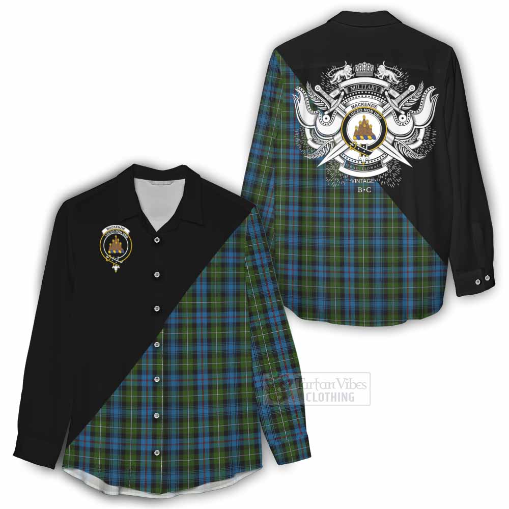 Tartan Vibes Clothing Mackenzie (Mckenzie) Tartan Women's Casual Shirt with Family Crest and Military Logo Style