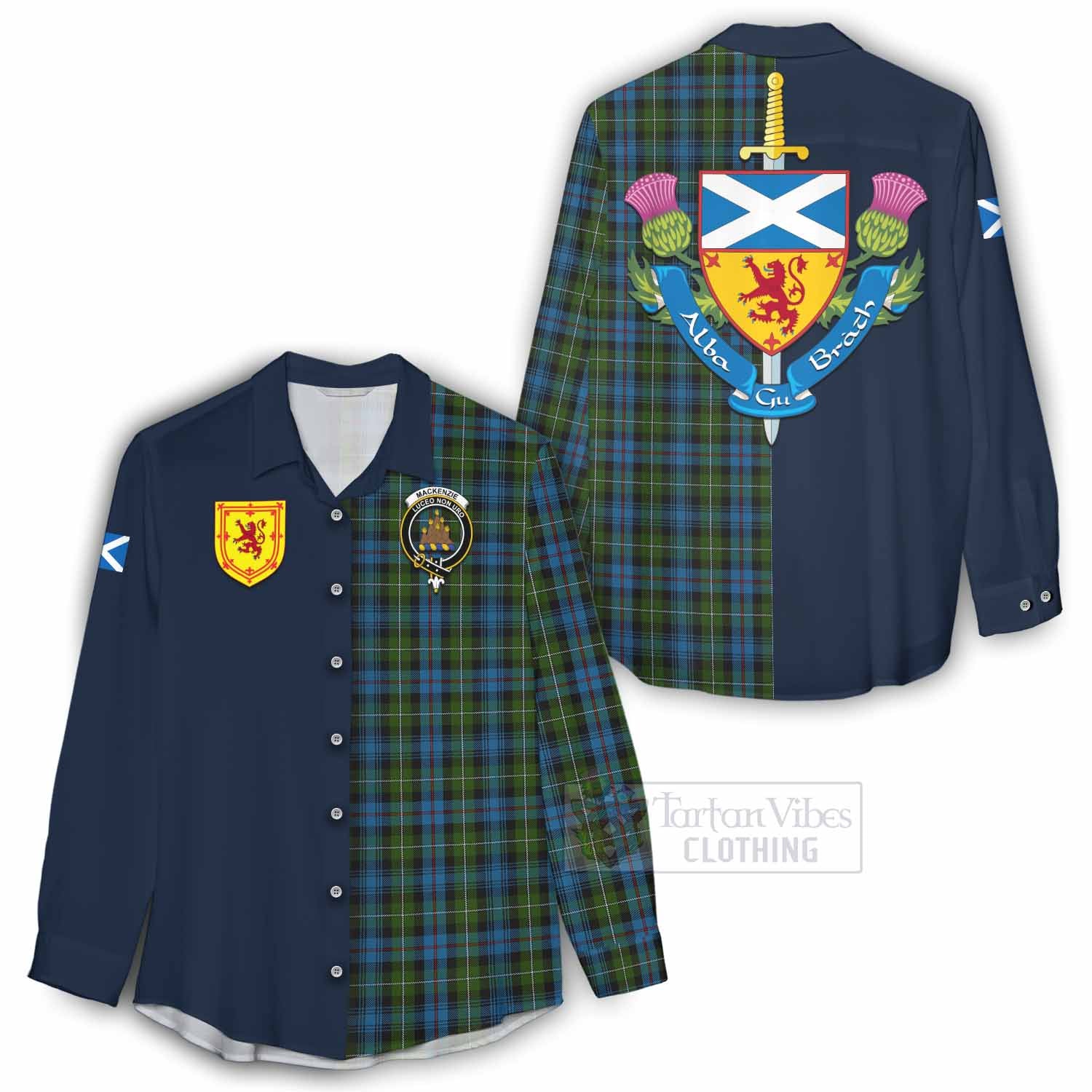 Tartan Vibes Clothing Mackenzie (Mckenzie) Tartan Women's Casual Shirt Alba with Scottish Lion Royal Arm Half Style