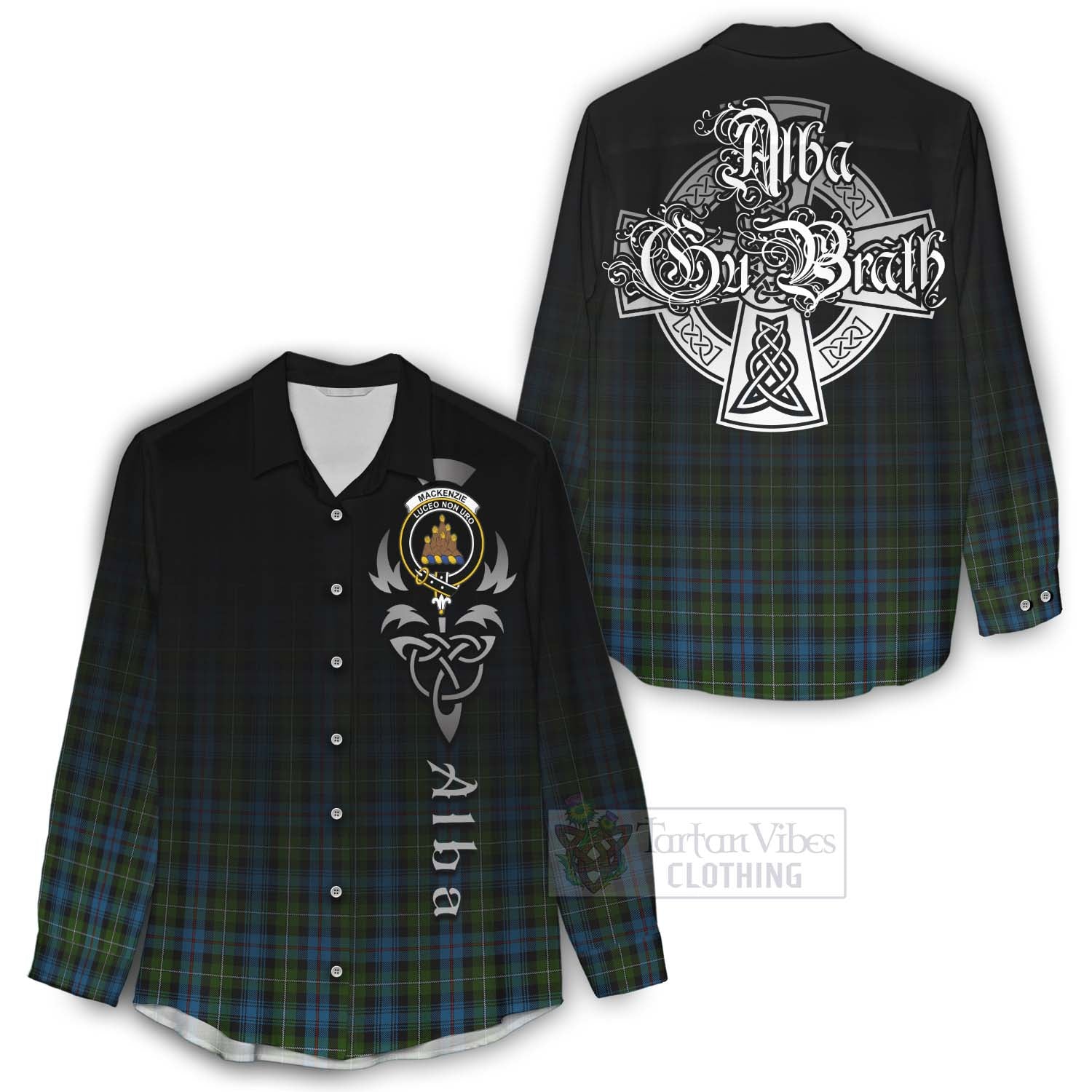 Tartan Vibes Clothing Mackenzie (Mckenzie) Tartan Women's Casual Shirt Featuring Alba Gu Brath Family Crest Celtic Inspired