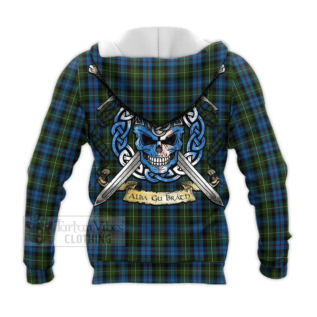 Tartan Vibes Clothing Mackenzie (Mckenzie) Tartan Knitted Hoodie with Family Crest Celtic Skull Style