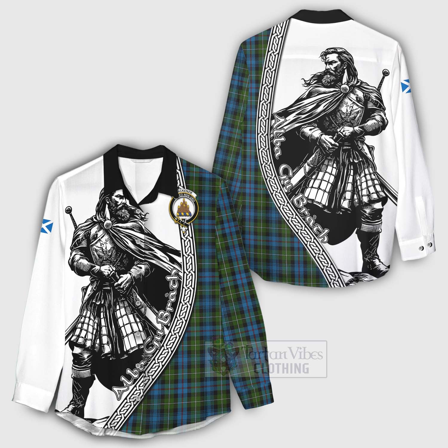 Tartan Vibes Clothing Mackenzie (Mckenzie) Tartan Clan Crest Women's Casual Shirt with Highlander Warrior Celtic Style