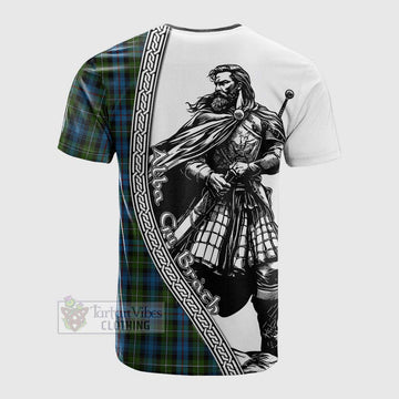 Mackenzie (Mckenzie) Tartan Clan Crest Cotton T-shirt with Highlander Warrior Celtic Style