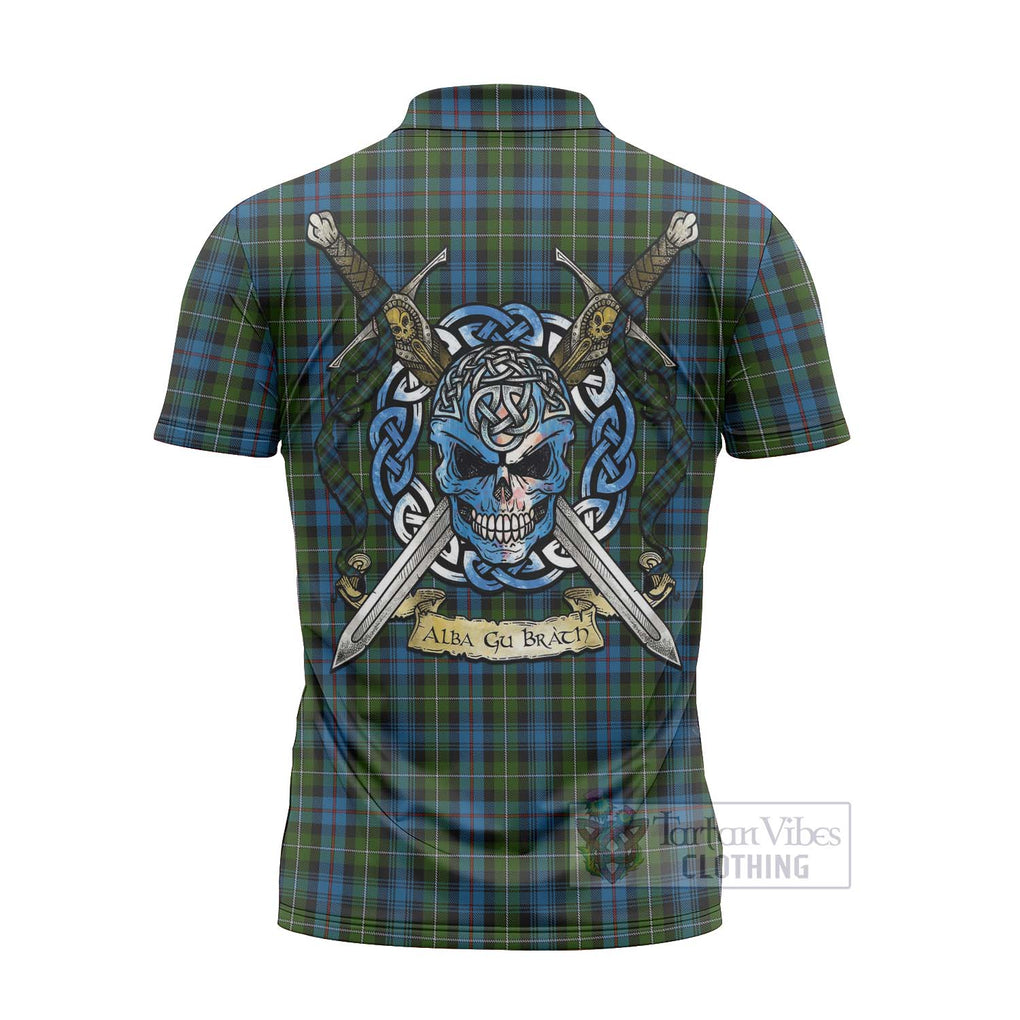 Tartan Vibes Clothing Mackenzie (Mckenzie) Tartan Zipper Polo Shirt with Family Crest Celtic Skull Style