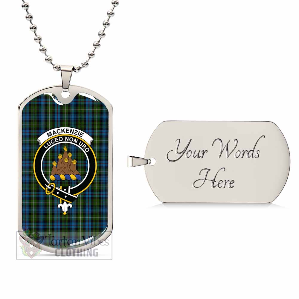 Tartan Vibes Clothing Mackenzie (Mckenzie) Tartan Dog Tag Necklace with Family Crest